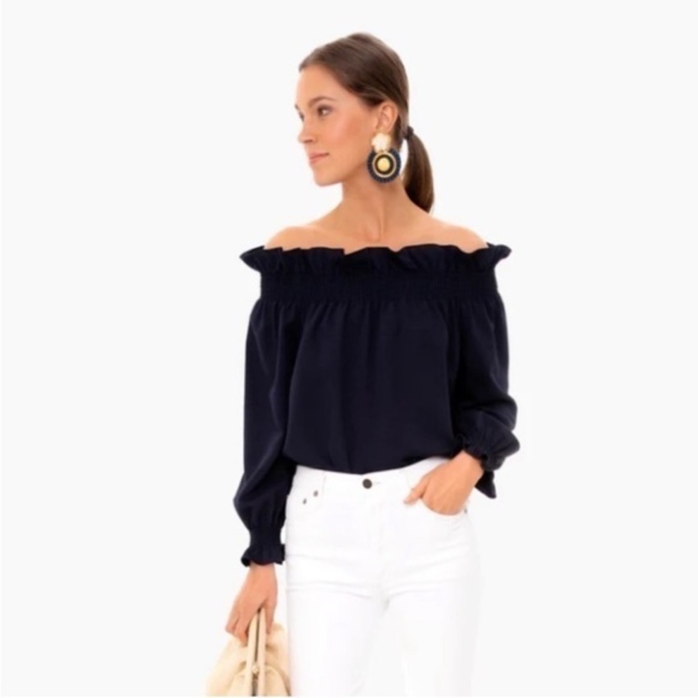 NWT Tuckernuck Navy Off the Shoulder Marguerite Blouse XS